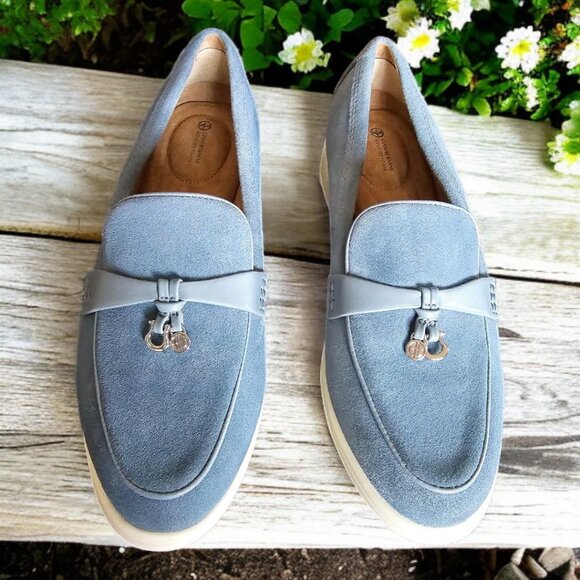 GIANI BERNINI (9) LESLEE Light Blue Leather/Suede Loafers W Memory Foam - Picture 2 of 10